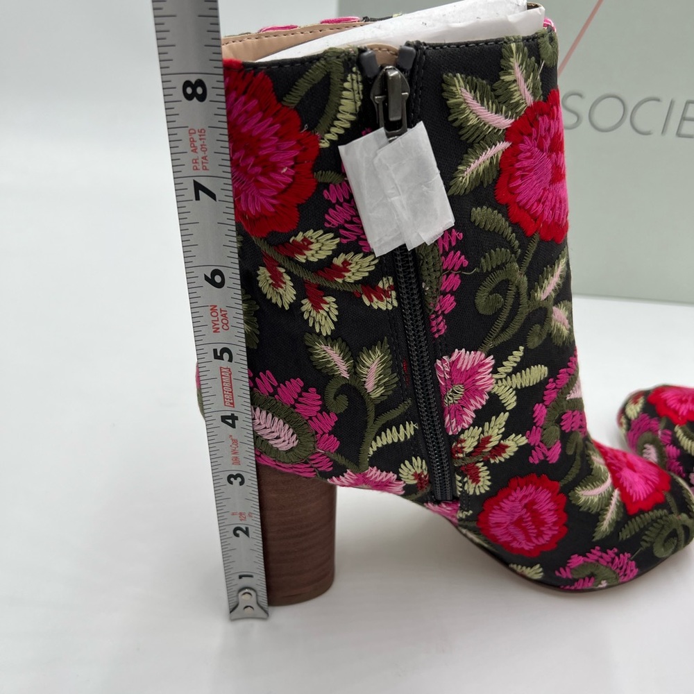 Sole Society Floral Embroidered Ankle Boots Black Pink Block Heel Women Size 5 - Picture 8 of 13